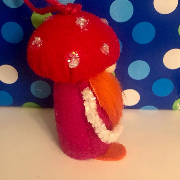 Gnome Ornament (Magenta with Orange Beard) hand-sewn - Picture 2 of 8